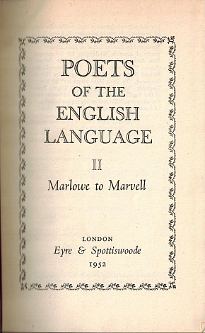 Poets of the English Language.  Vol. 2. Marlowe to Marvell.